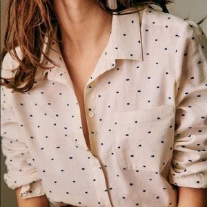 Sezane tomboy ecru blue dots shirt